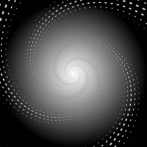 Vector illustration of Metal dots swirl into vanishing point