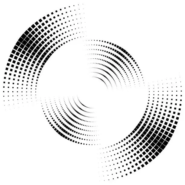 Vector illustration of Halftone wheel of squares, angular size gradient.