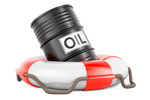 Oil barrel with lifebelt, 3D rendering isolated on white background