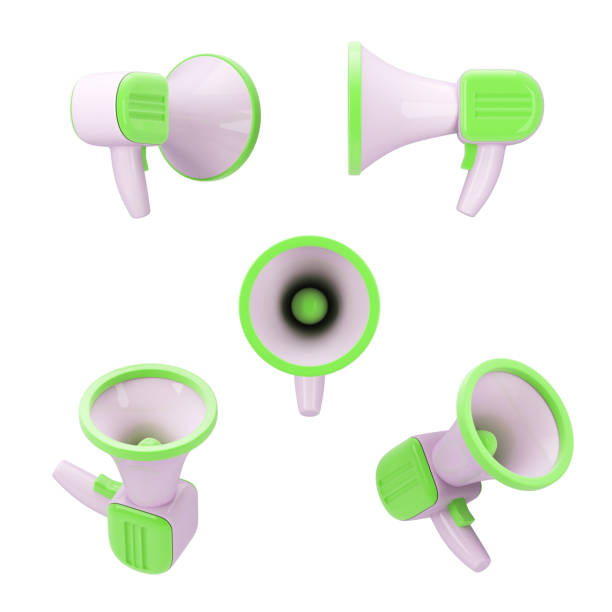 istock promotion concept green loudspeaker in different poses 3d render on blue 1448826361