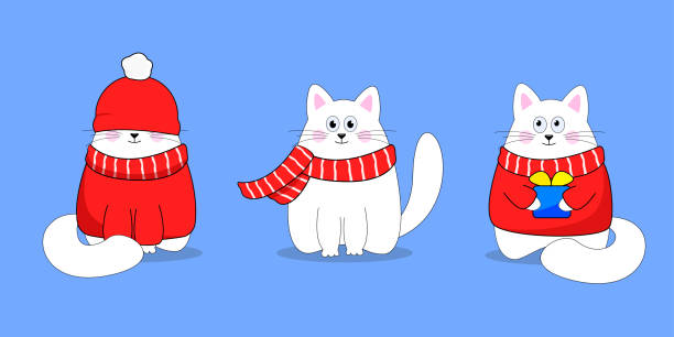 набор милых новогодних котов - happy new year stock illustrations