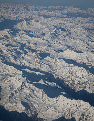 Mountain french snowy alps from above