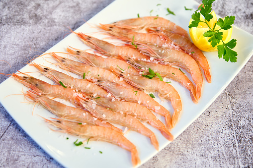 Plate of grilled white prawns from Huelva