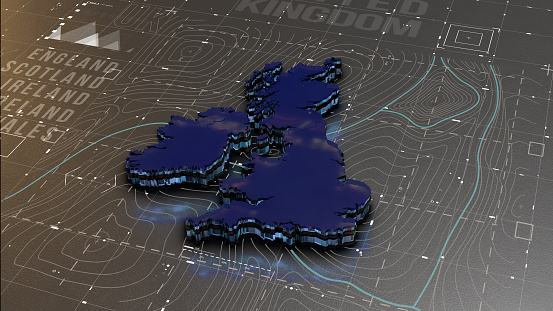 United Kingdom Map, Abstract, Futuristic, Digital, Tech, Network, Pixelate 3D Earth World Map Background