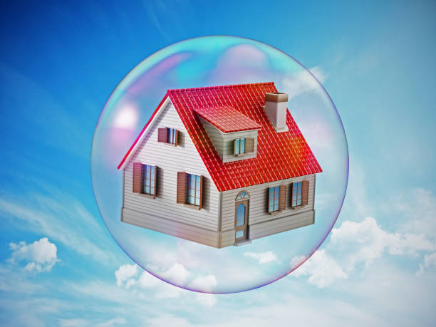 istock House floating in the air inside soap bubble. Housing bubble concept 1448843039
