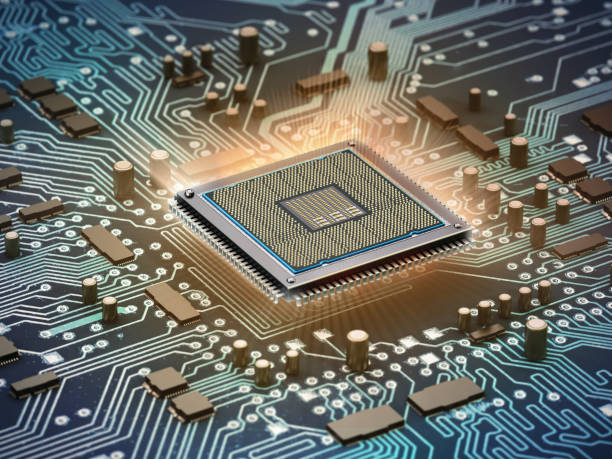 istock 3D illustration of a glowing CPU installed on a generic mainboard 1448843955
