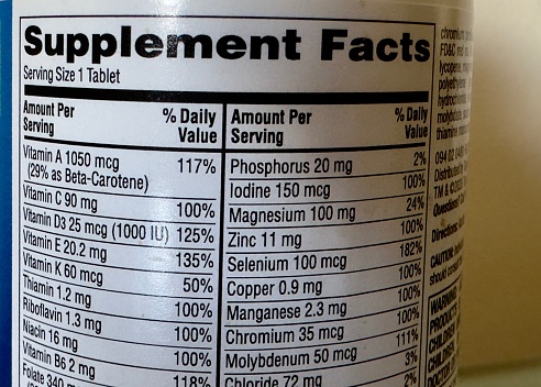 Supplement Facts of Multivitamin