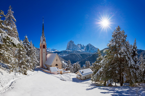 St. Jacob church above Val Gardena in Dolomites - Chiesa di San Giacomo in south tyrol