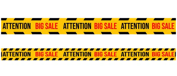 Vector illustration of Big sale Warning tapes set. Vector illustration. Yellow security warning tapes set.
