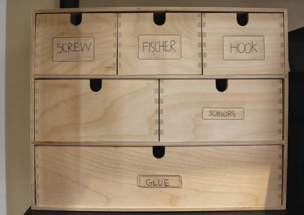 istock Mini plywood cabinet storage usually for desk organizer. 1448847133