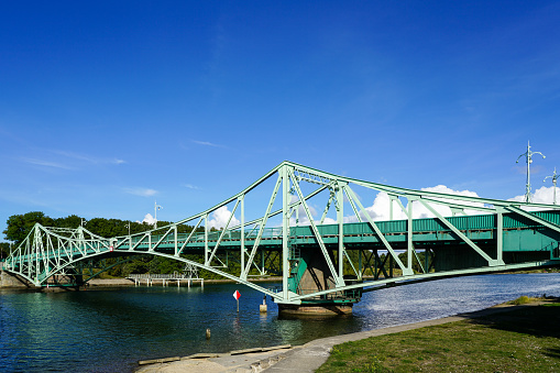 Oskara Kalpaka bridge, historical rotatable riveted steel construction car bridge, landmark in Liepaja, Latvia