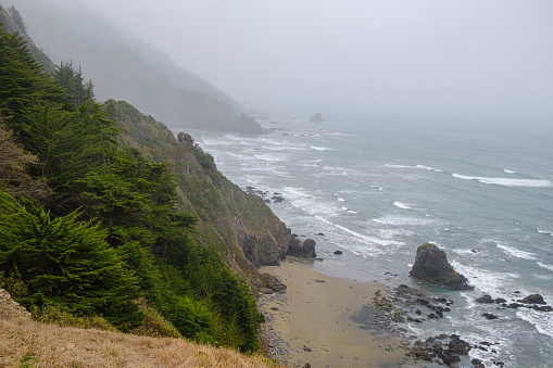 Crescent Bay Overlook, Northern California Coast on a misty foggy day