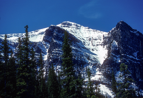 Banff National Park - Mountain Beside Lake Louise - 1985. Scanned from Kodachrome 25 slide.