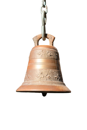 Old brass bell isolated on white background with clipping path