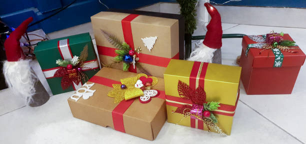 istock Top view christmas holiday gift boxes 1448866772
