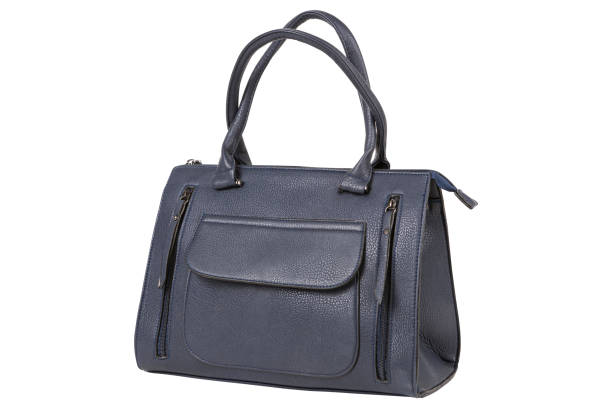 istock Women's blue bag with a large patch pocket and two zippers, on a white background 1448867691