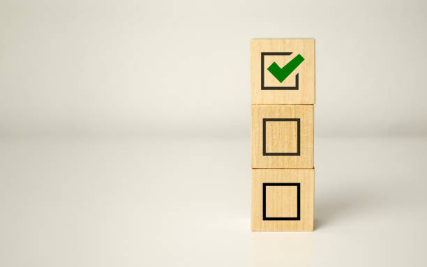 istock Checklist concept, wooden blocks cubes with icon 1448867867
