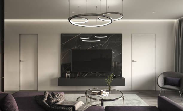 istock Living room Interior design and mock up tv wall background. 3d render interior design scene. 1448868712