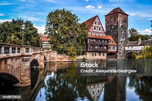 istock Scenic View Of Old Town And Hangman's Bridge Over Pegnitz River In Nuremberg, Germany 1448870654