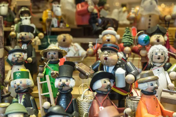 This picture shows a selection of Christmas themed mini figures sold at the 2014 Christmas market in Munster, Germany.