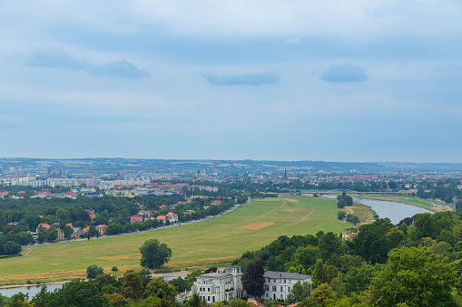 View of the Elbe River and the suburbs of Dresden from the Weisser Hirsch district.