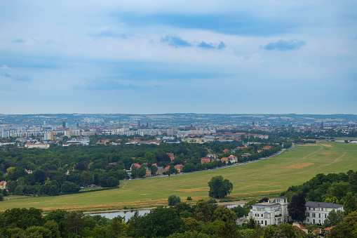 View of the Elbe River and the suburbs of Dresden from the Weisser Hirsch district.