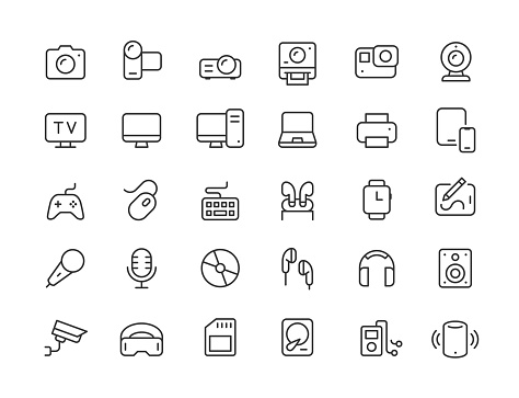 Devices Line Icons. Editable Stroke. Vector illustration.
