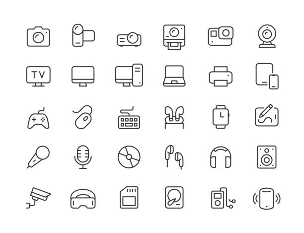 Devices Line Icons. Editable Stroke. Devices Line Icons. Editable Stroke. Vector illustration. camera stock illustrations