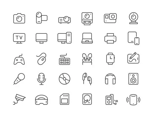 Vector illustration of Devices Line Icons. Editable Stroke.