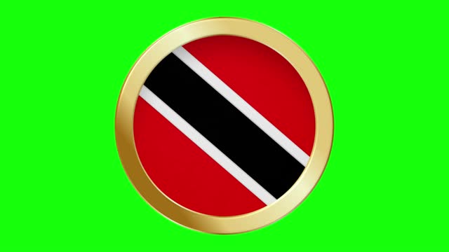 Flag of Trinidad and Tobago Pop-up style in a Golden Metal Ring Circle National Flag Animation Background isolated green Screen Background Loopable Stock Video