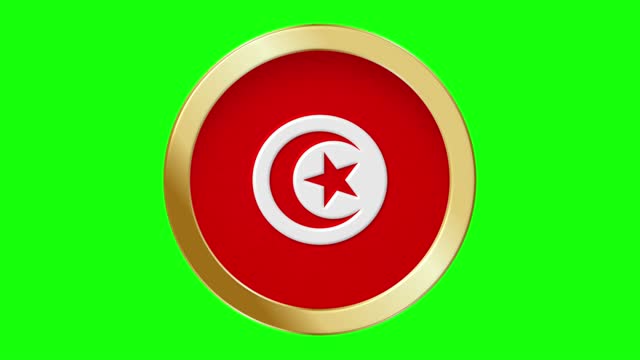 Flag of Tunisia Pop-up style in a Golden Metal Ring Circle National Flag Animation Background isolated green Screen Background Loopable Stock Video