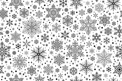 Snowflakes seamless pattern. Vector rectangular background.