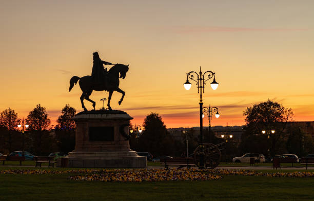 istock Equestrian Statue of Stefan cel Mare at Sunset 1448883805