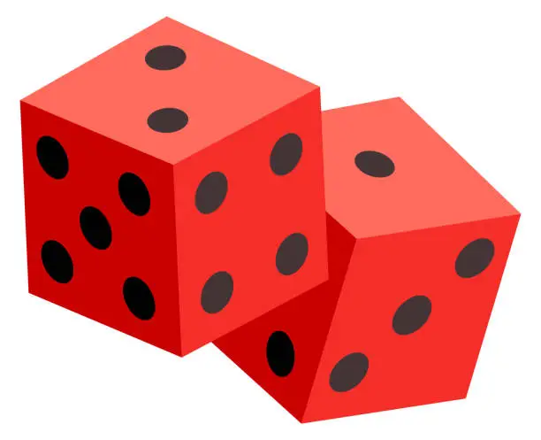 Vector illustration of Red dices icon. Gambling cubes. Chance symbol