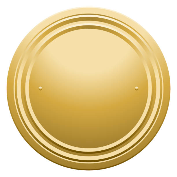 istock Golden plate blank mockup. Realistic metal badge 1448891244