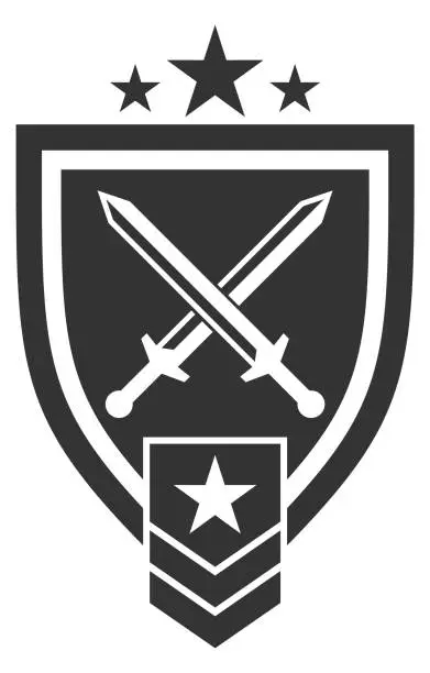 Vector illustration of Fighter division patch. Shield badge with crossed swords isolated on white