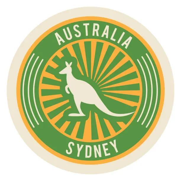 Vector illustration of Australia retro travel label. Round postal stamp