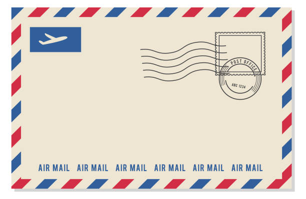 航空便封筒テンプレート。装飾的な紙の手紙。ベクトル - 葉書点のイラスト素材／クリップアート素材／マンガ素材／アイコン素材