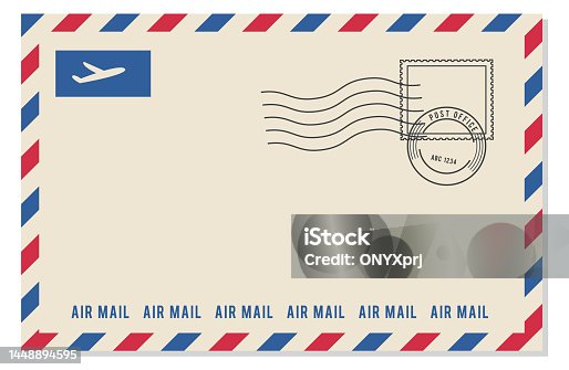 istock Air mail envelope template. Decorative paper letter. Vector 1448894595