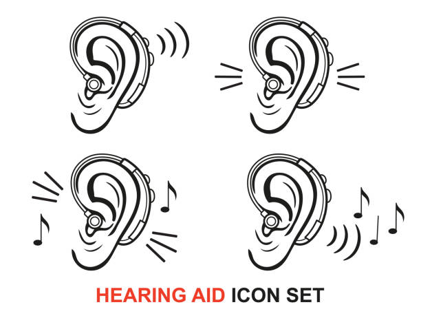 illustrazioni stock, clip art, cartoni animati e icone di tendenza di tappi per le orecchie protezione acustica dell'udito, tappi per le orecchie in schiuma da ascoltare rumori forti, icona della linea di polvere. sordità, sonno sano in silenzio. prevenzione dell'insonnia. istruzioni per l'uso di accessori medici personali - perdita delludito
