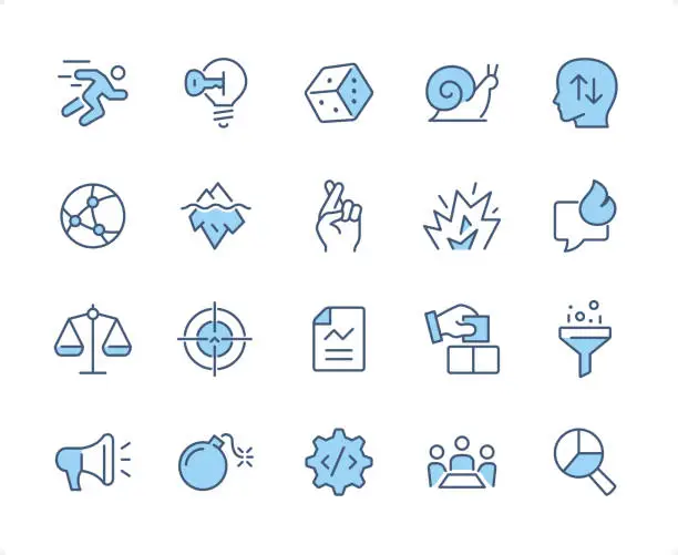 Vector illustration of Risk Management icon set. Editable stroke weight. Pixel perfect dichromatic icons.