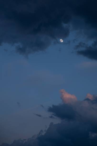 istock Vertical shot of cloudscape and moon at sunset 1448903380