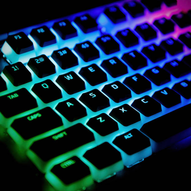 istock Gaming keyboard with mechanical keys close-up. 1448907439