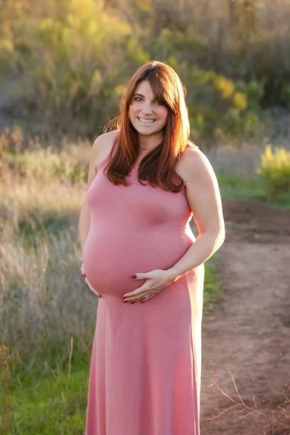 istock Pregnant woman standing in field 1448909089