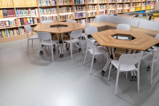 istock Library reading area tables and chairs 1448910446