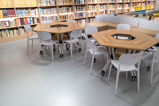 Seats in a school library in Fujian Province, China