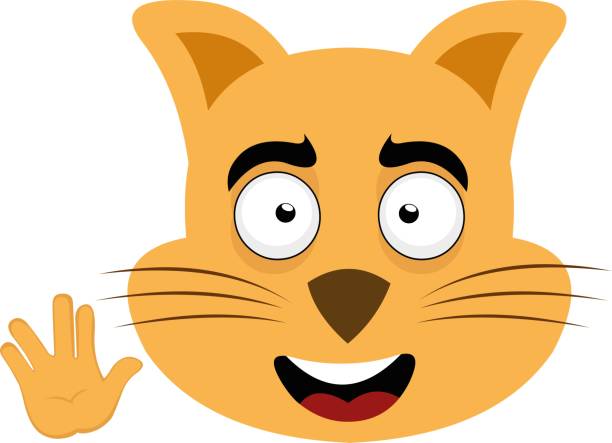 vector feline head hand vulcan greeting vector illustration of the face of a cartoon cat with a happy expression and doing the classic vulcan salute with his hand vulcan salute stock illustrations