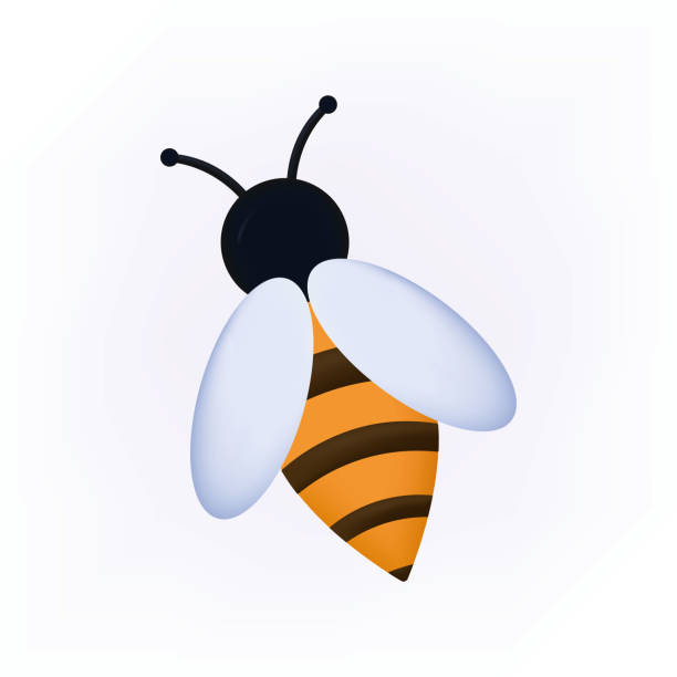 istock Bee icon 3d, top view. Small honey buzzing insect isolated on white. One honeybee with wings. Wasp or bumblebee in the wild or in the apiary. Symbol of active labor. Vector cartoon illustration. 1448913201