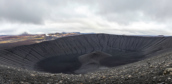 Hverfjall has a large, circular explosion crater, about 140 metres deep and with a diameter of 1,000 metres. Hverfjall is one of Iceland's most beautiful and symmetrical explosion craters, besides being one of the largest of its kind in the world. It is estimated that the crater was created during a volcanic explosion and its likely around 2800 - 2900 years old.