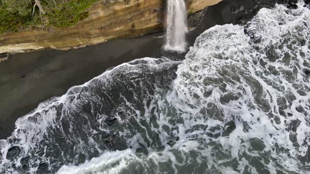 Waterfall to beautiful ocean waves